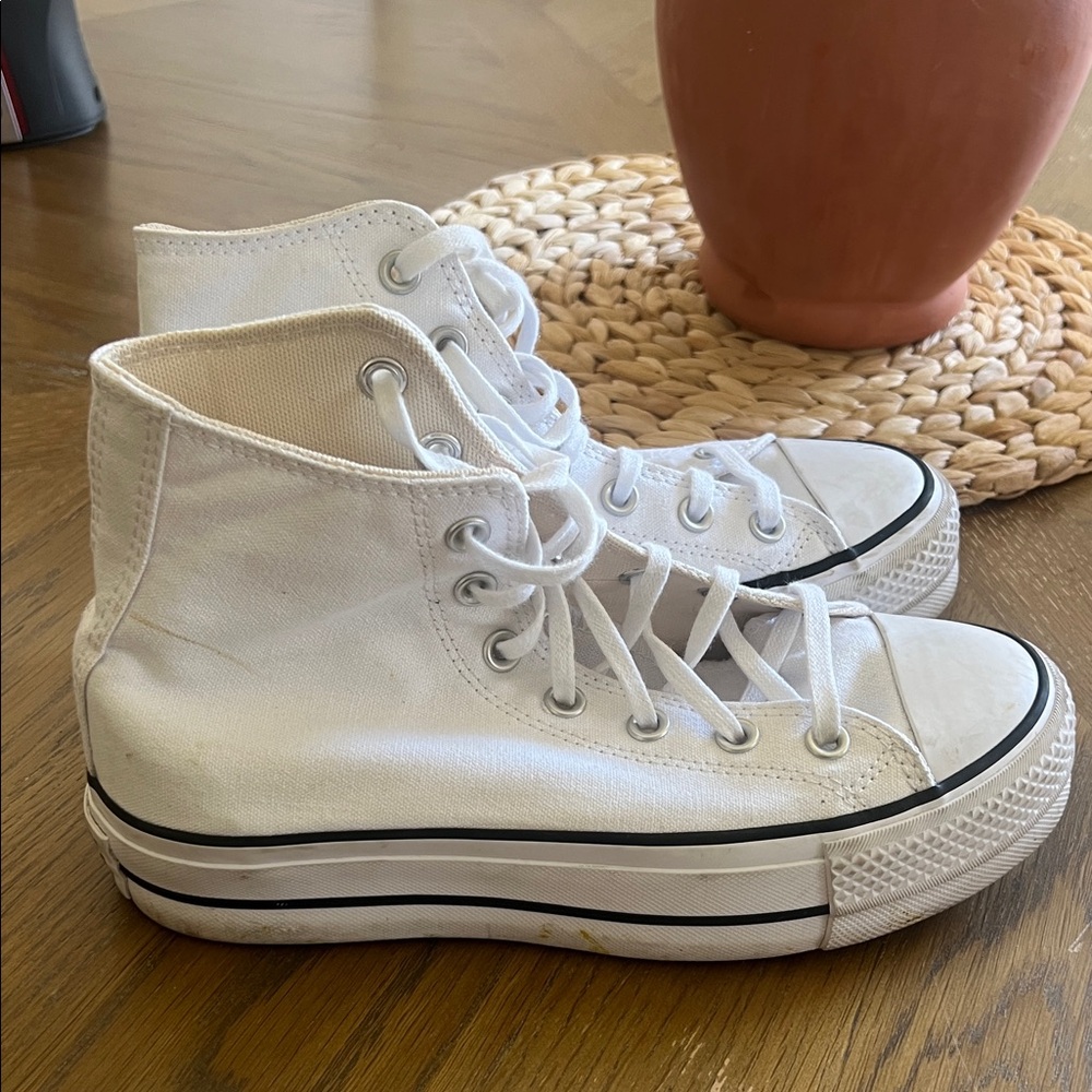 Converse White High-Top Canvas Sneakers - platform Shoe size 7